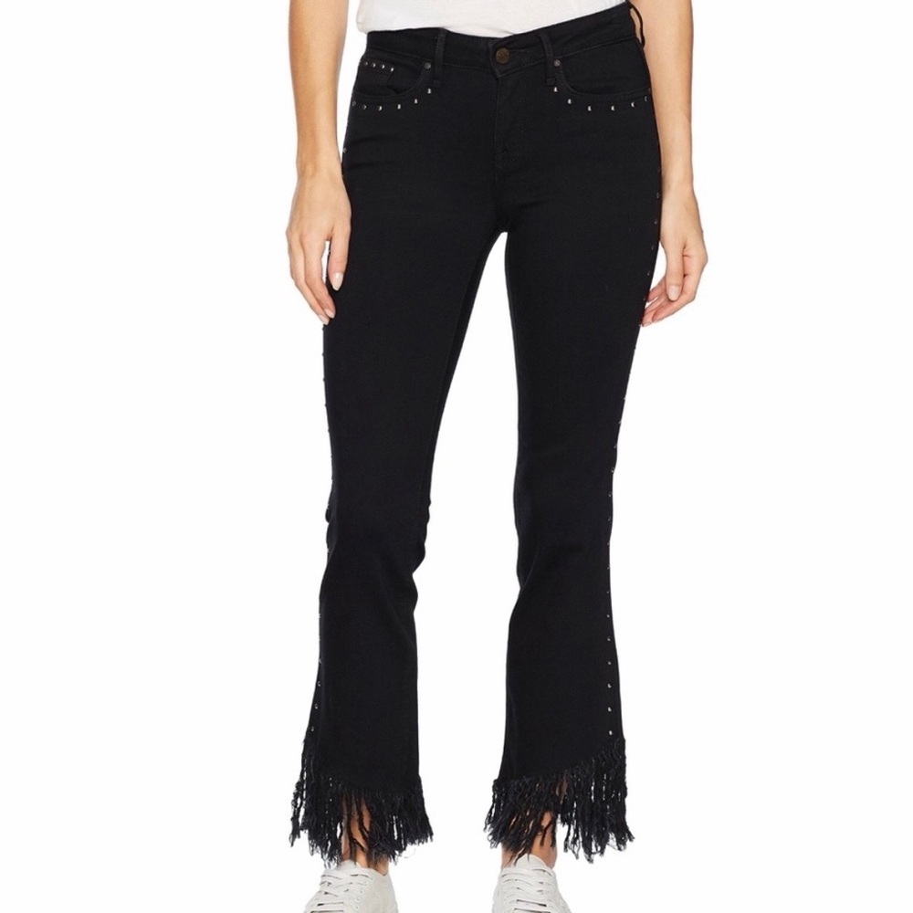 William Rast Black Fringed Hem Wide Leg Jeans